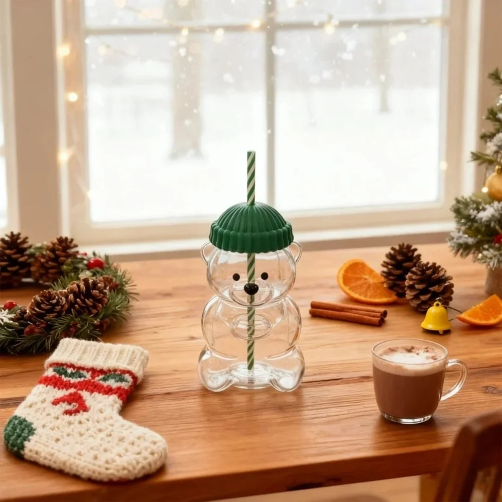 Green Bear Shaped Party Cup with Straw